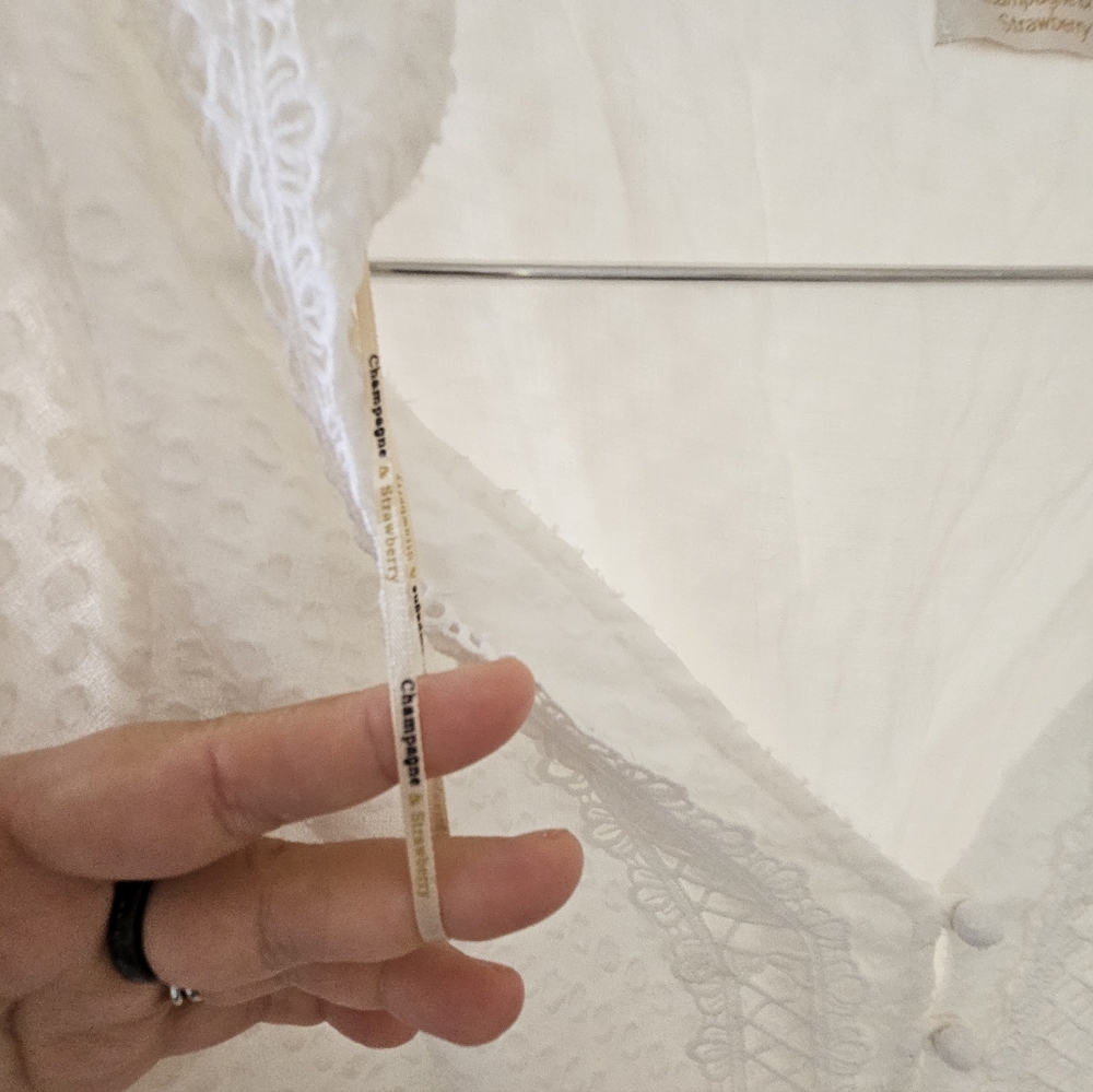 Champagne And Strawberries Bohemian Chic Cottagecore White Lace Maxi Dress Sz M - Picture 13 of 14